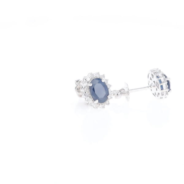 Oval Blue Sapphire Earrings With Halo