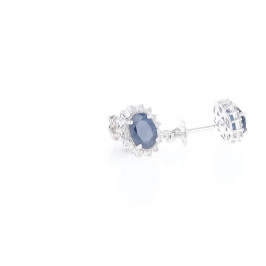 Oval Blue Sapphire Earrings With Halo