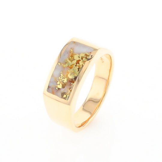 Gold Quartz Ring Rectangle Inlaid Design