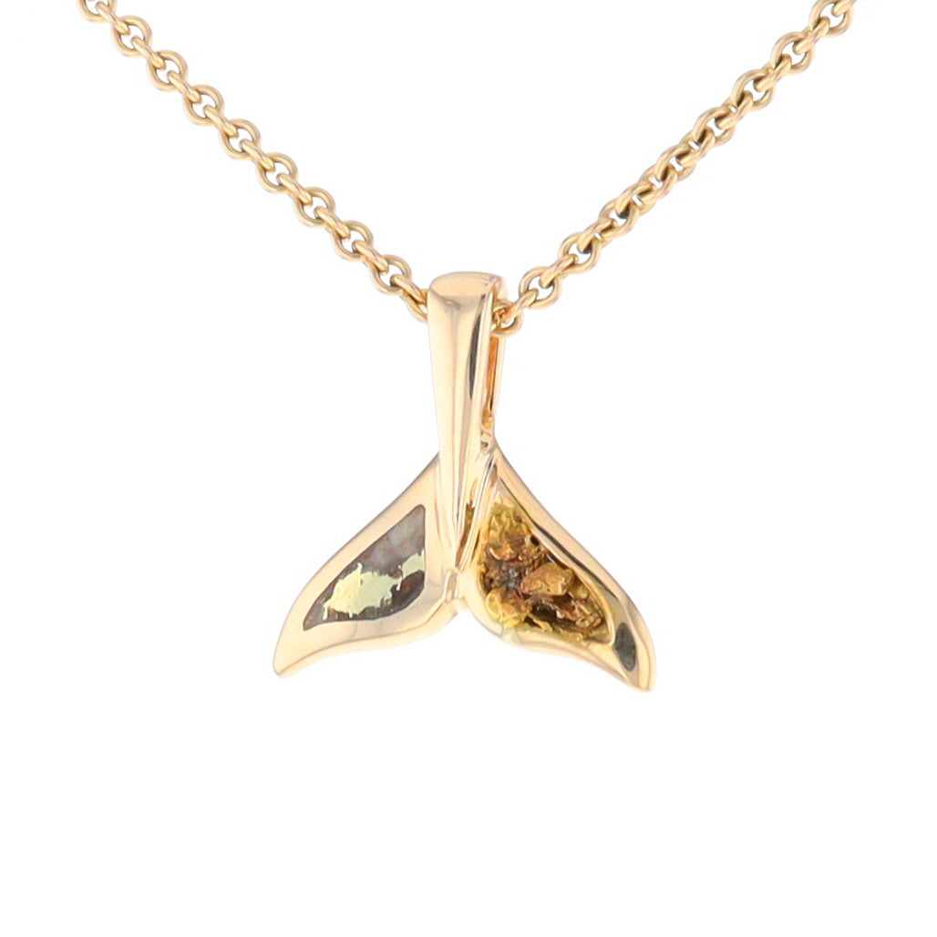 Small Whale Tail Gold Quartz and Gold Nugget Pendant