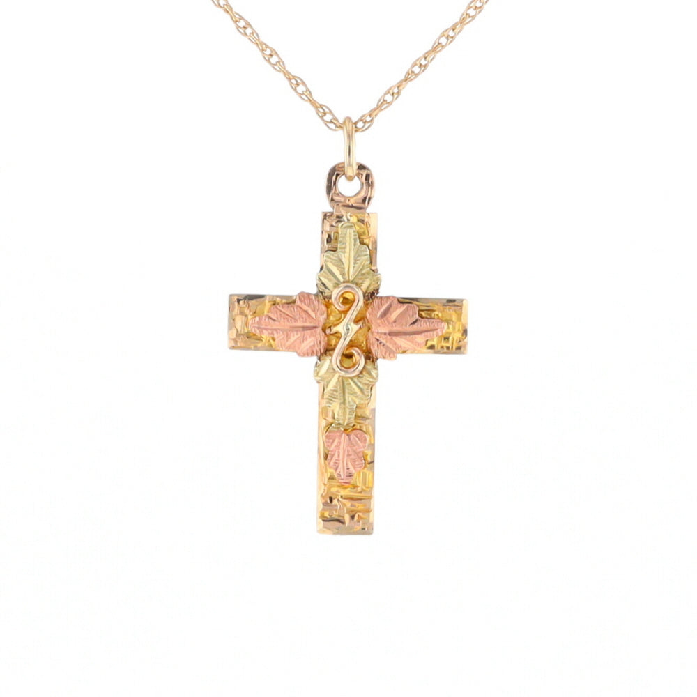 Black Hills Gold Green & Rose Leaf Cross