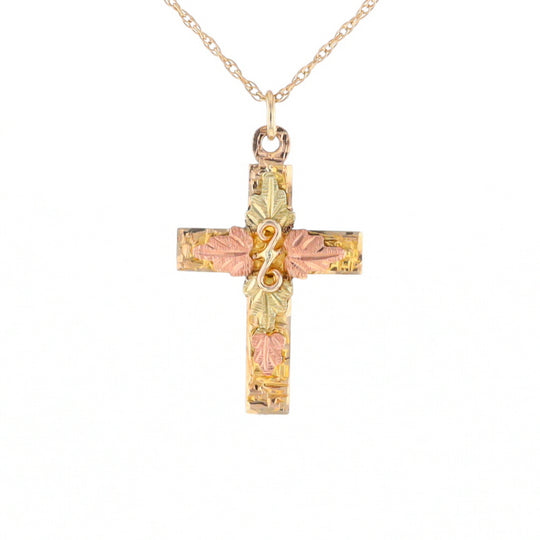 Black Hills Gold Green & Rose Leaf Cross