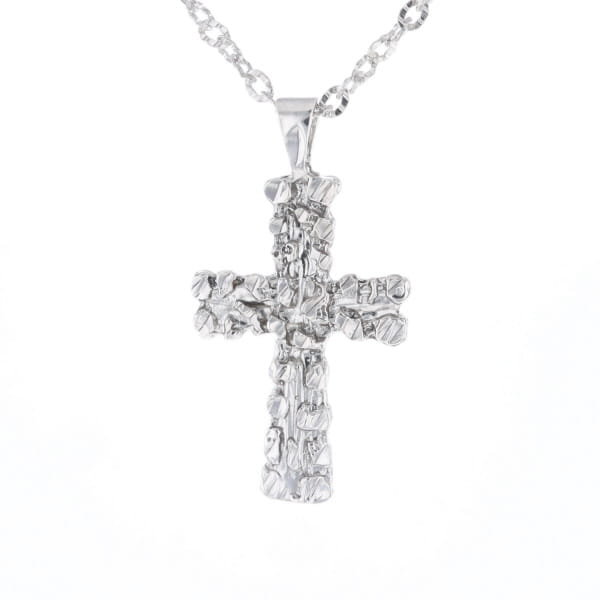Sterling Silver Nugget Pattered Cross Necklace