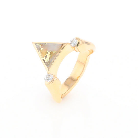 Gold Quartz Ring Triangle Inlaid Design With .14ctw Round Diamonds