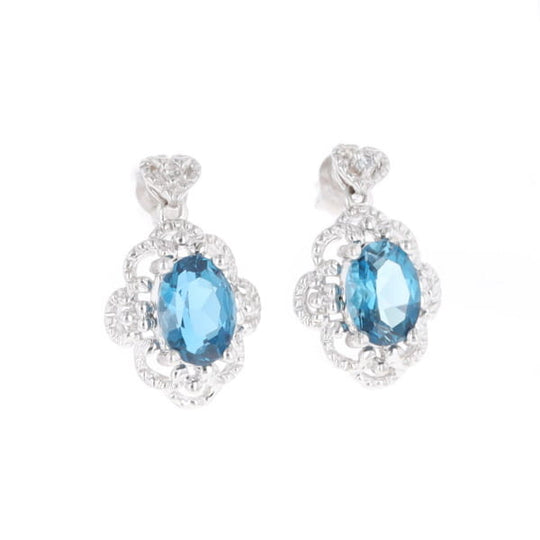 London Blue Topaz in Filigree Setting Dangle Earrings