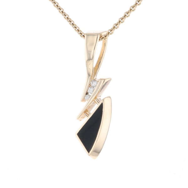 Retro Style Triangular Onyx Inlaid Pendant with .07ctw Diamonds
