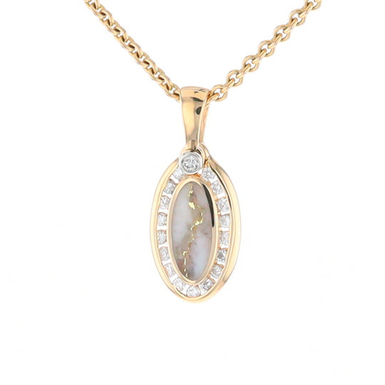 Gold Quartz Pendant Oval Inlaid with .22ctw Round Diamonds Halo