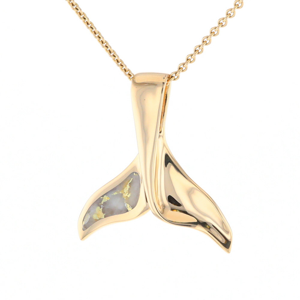 Whale Tail Natural Gold Quartz Single Side Inlaid Pendant