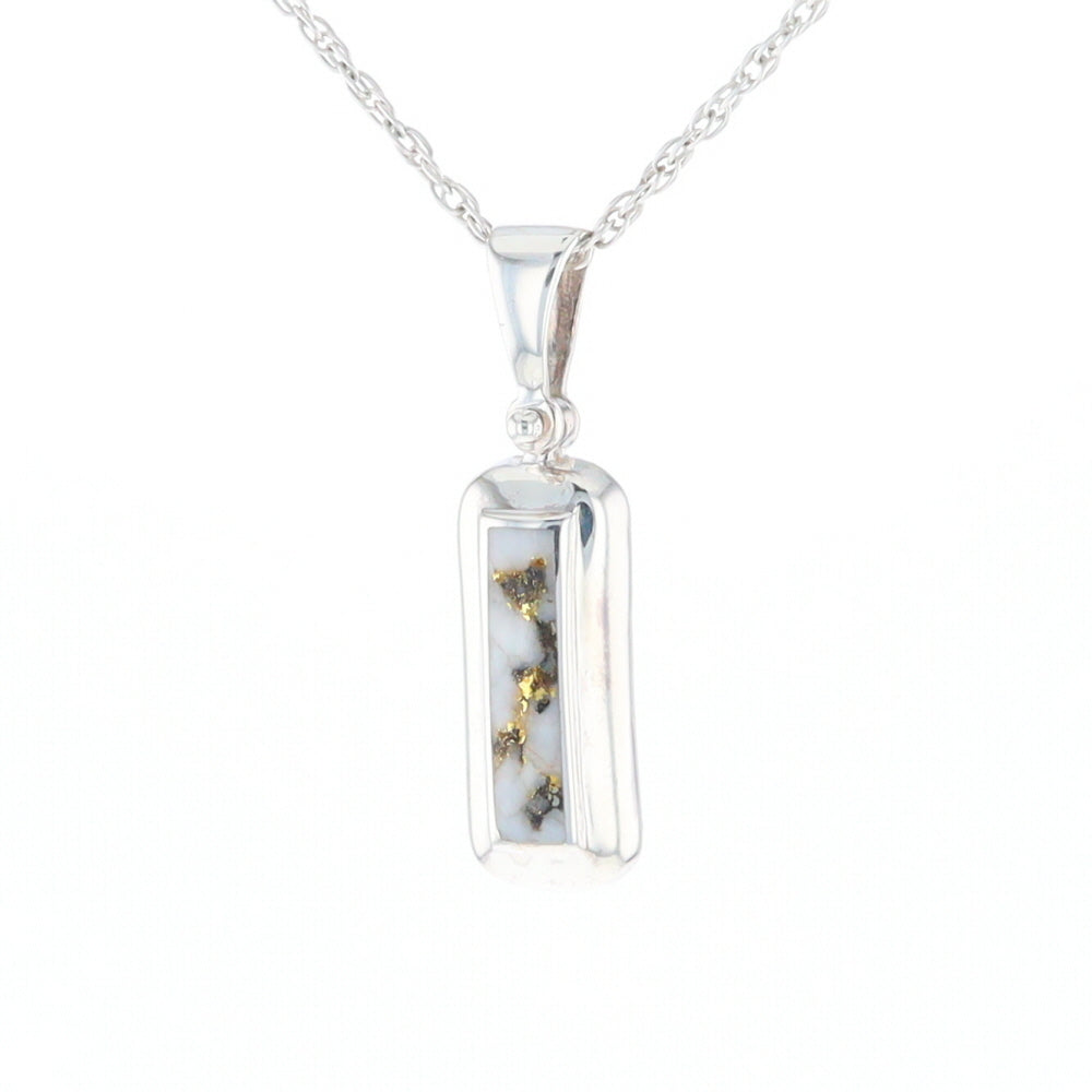 Sterling Silver Gold Quartz Invlaid Rectangle Bar Pendant - G3