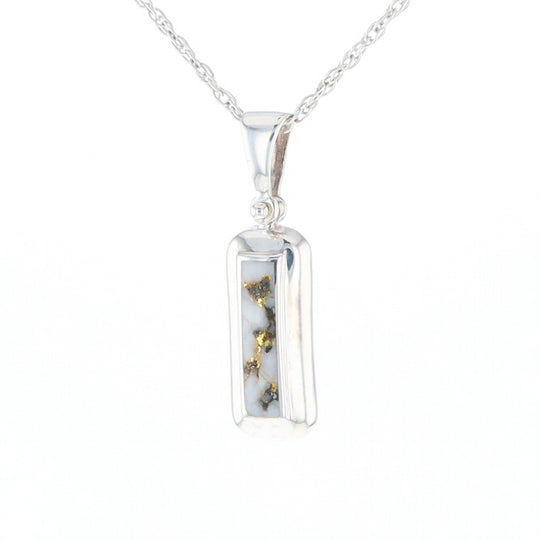 Sterling Silver Gold Quartz Invlaid Rectangle Bar Pendant - G3