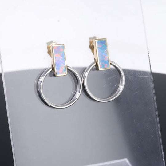 Opal Earrings Rectangle Inlaid Knocker Design Studs