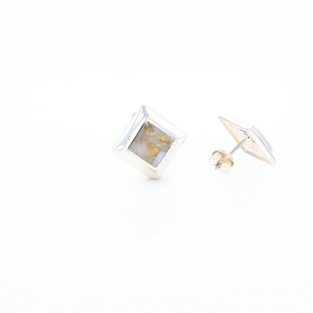 Sterling Silver Gold Quartz Inlaid Square Stud Earrings - G3