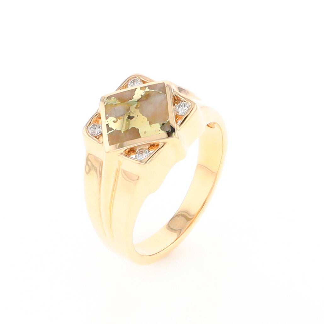 Gold Quartz Mens Ring with Diamond Accents