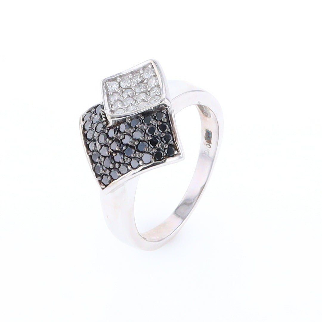 Double Pavé Black and White Diamond Ring