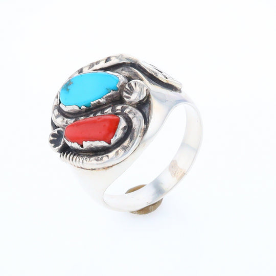 Coral and Turquoise Native Snake Ring