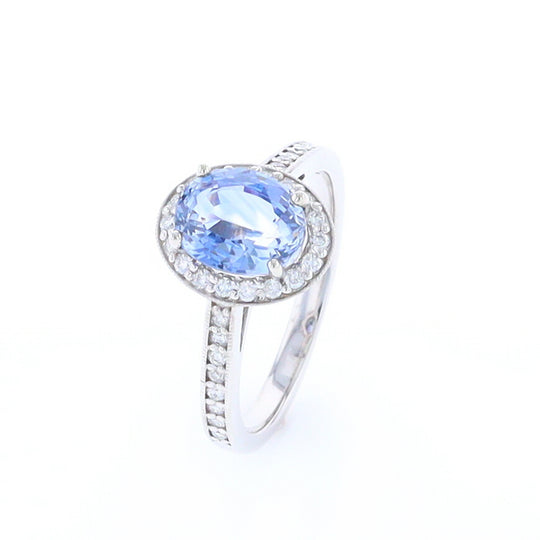 Oval Ceylon Sapphire with Diamond Halo Ring