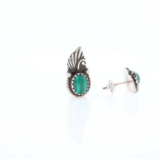 Malachite Feather Stud Earrings