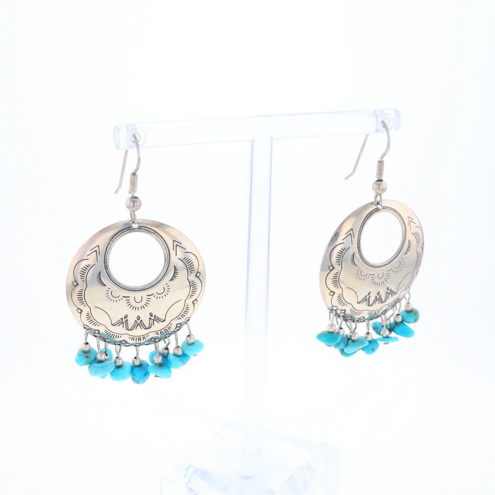 Stamped Silver Hook Earrings with Turquoise Dangles