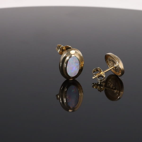 Opal Earrings Oval Inlaid Design Studs