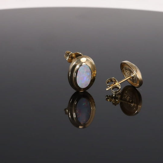 Opal Earrings Oval Inlaid Design Studs