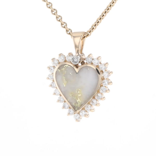 Gold Quartz Heart Shape Inlaid .55Ctw Diamond Pendant