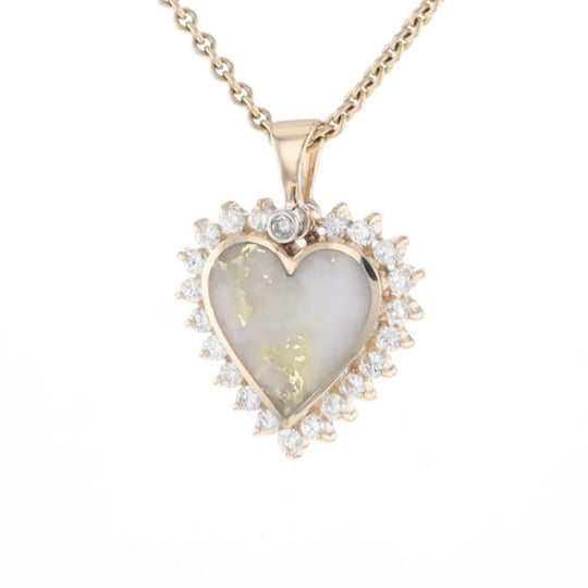 Gold Quartz Heart Shape Inlaid .55Ctw Diamond Pendant