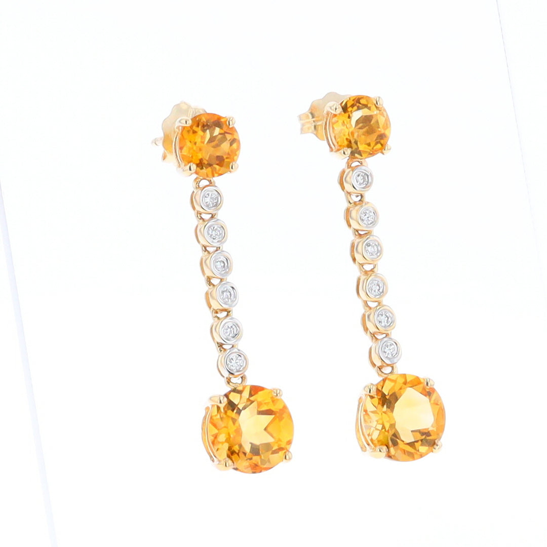 Citrine and Diamond Dangle Drop Earrings