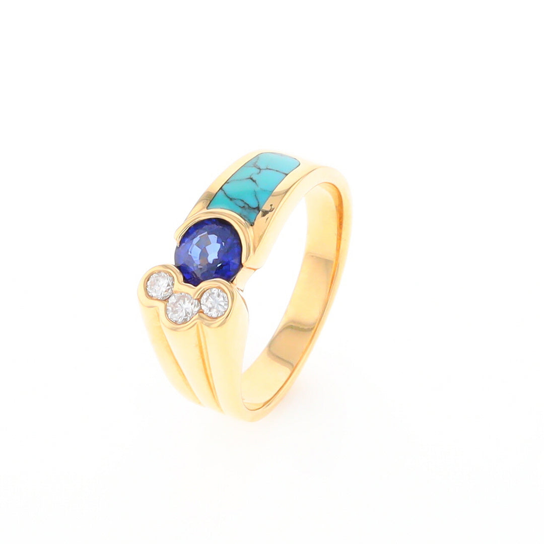 Turquoise Inlaid Ring with Sapphire and 0.23ctw Diamonds