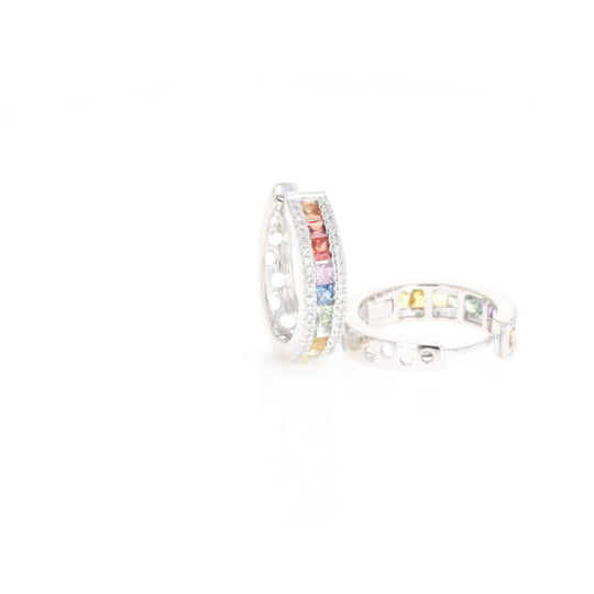 Multi-color Sapphire Hoop Earrings with Diamond Accents