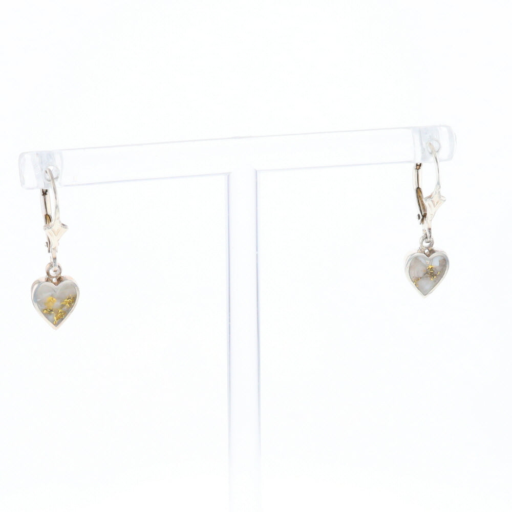 Silver Gold Quartz Inlaid Heart Earrings - G3