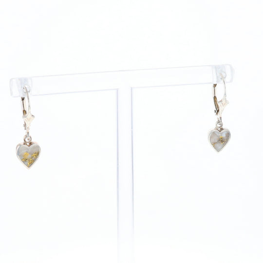 Silver Gold Quartz Inlaid Heart Earrings - G3