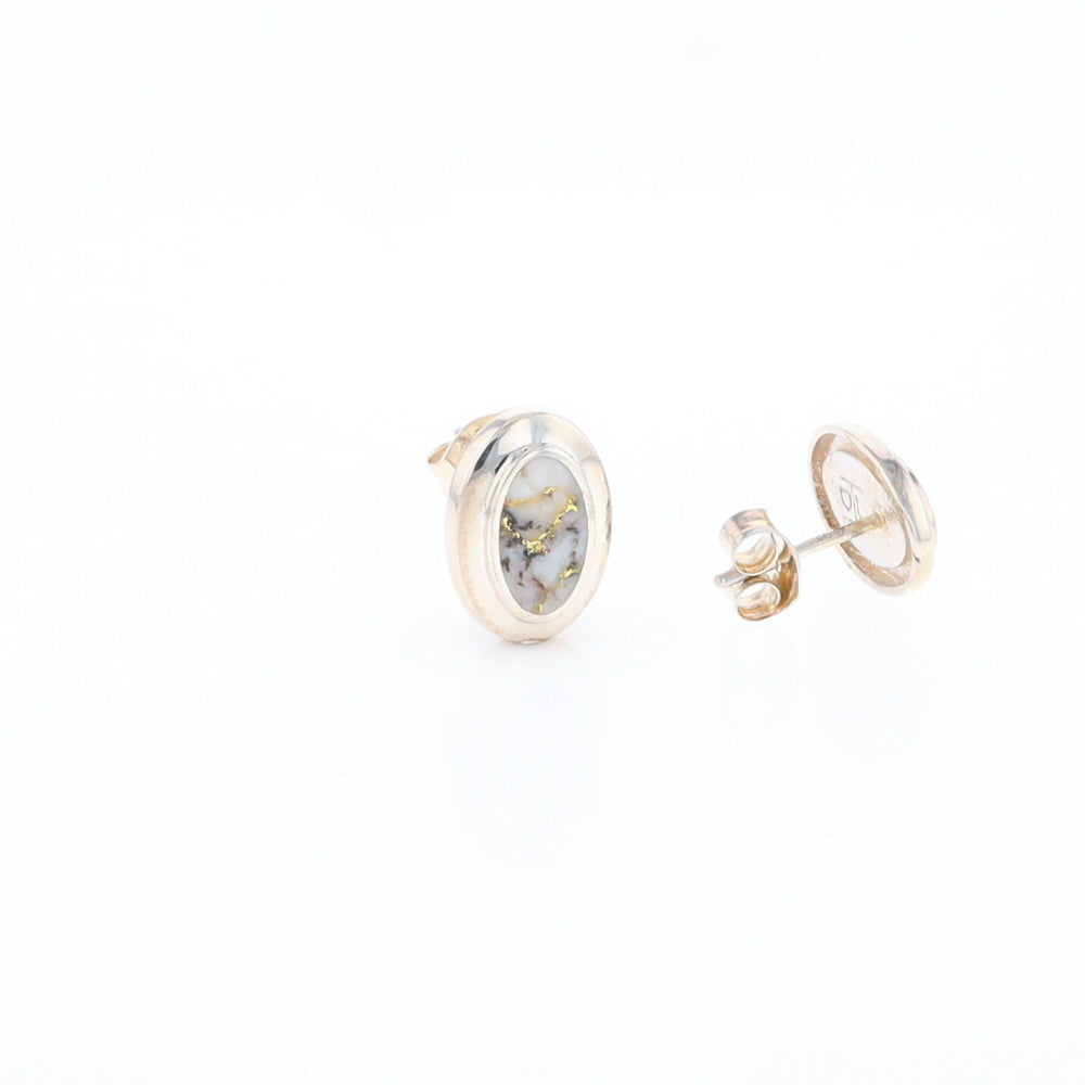 Sterling Silver Gold Quartz Inlaid Oval Stud Earrings - G3