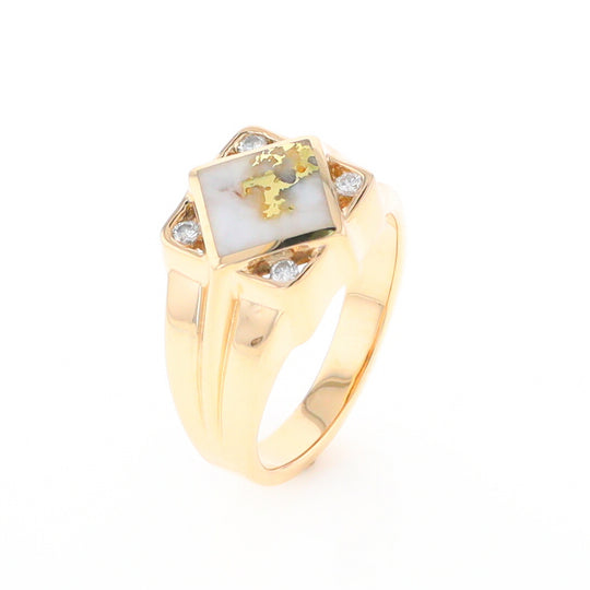 Gold Quartz Mens Ring with Diamond Accents