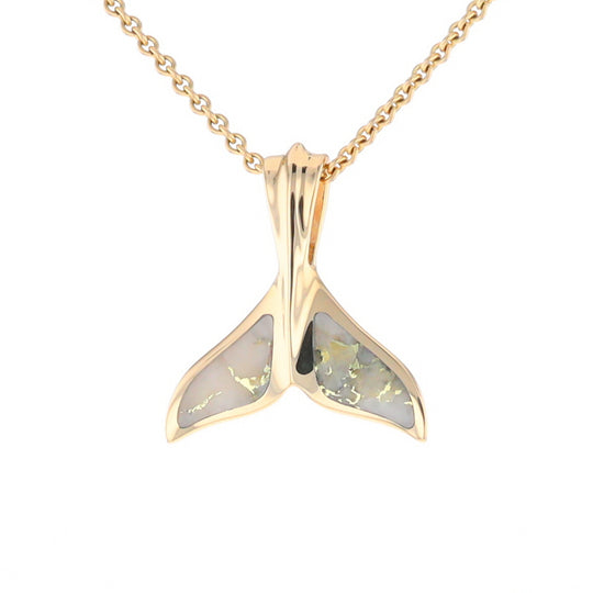 Whale Tail Necklaces Gold Quartz Double Sided Inlaid Sea Life Pendant