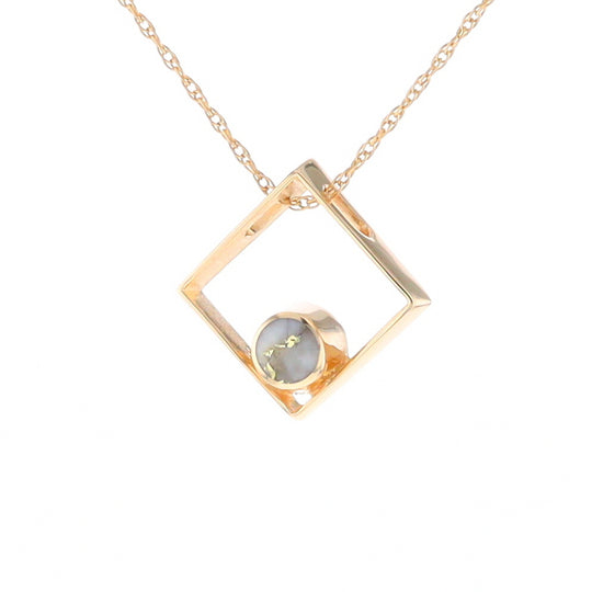 Open Square Gold Quartz Round Inlaid Pendant