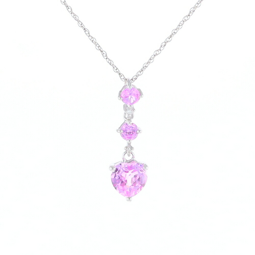 Synthetic Pink Sapphire Dangle Heart Necklace
