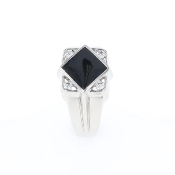 Natural onyx ring diamond shape inlaid design with .16ctw round diamonds
