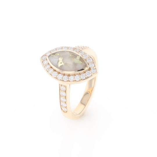 Marquise Gold Quartz Inlaid Ring with 0.65ctw Diamond Halo