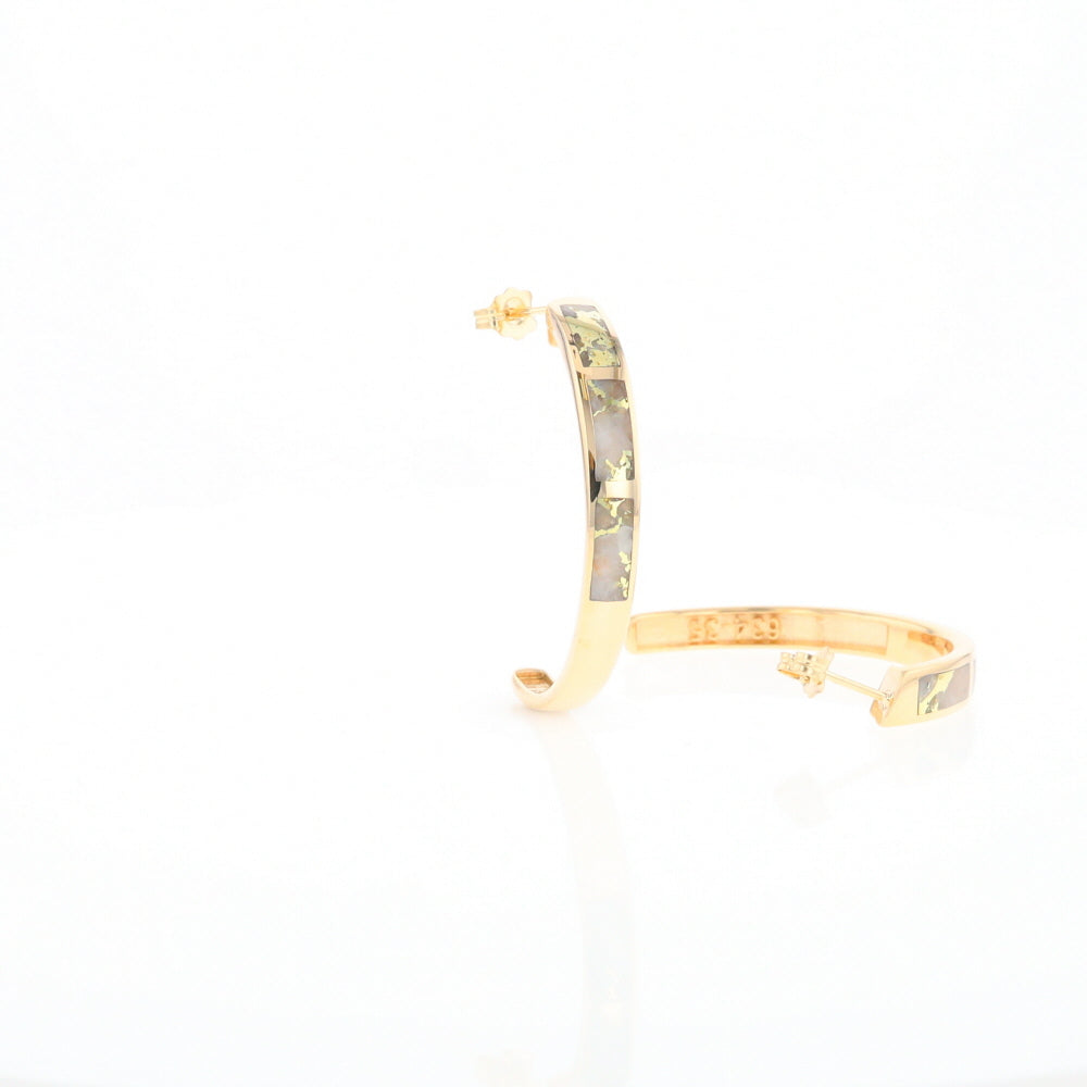 Gold Quartz Hoop Earrings 3 Section Inlaid Design G2