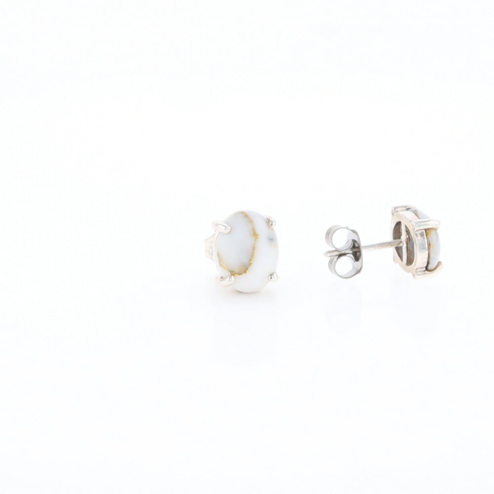 Gold Quartz Cabochon Stud Earrings
