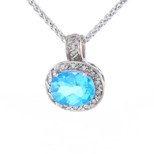 Blue Topaz Oval Halo Pendant