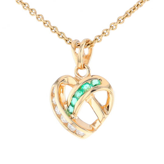 Open Criss-Cross Heart Emerald and Diamond Pendant