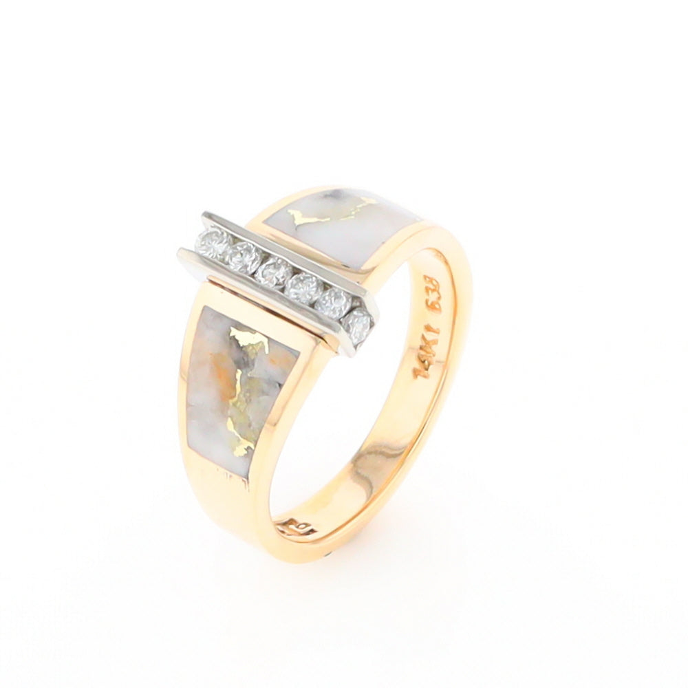 Gold Quartz Ring Double Sided Inlaid Design with .23ctw Diamonds