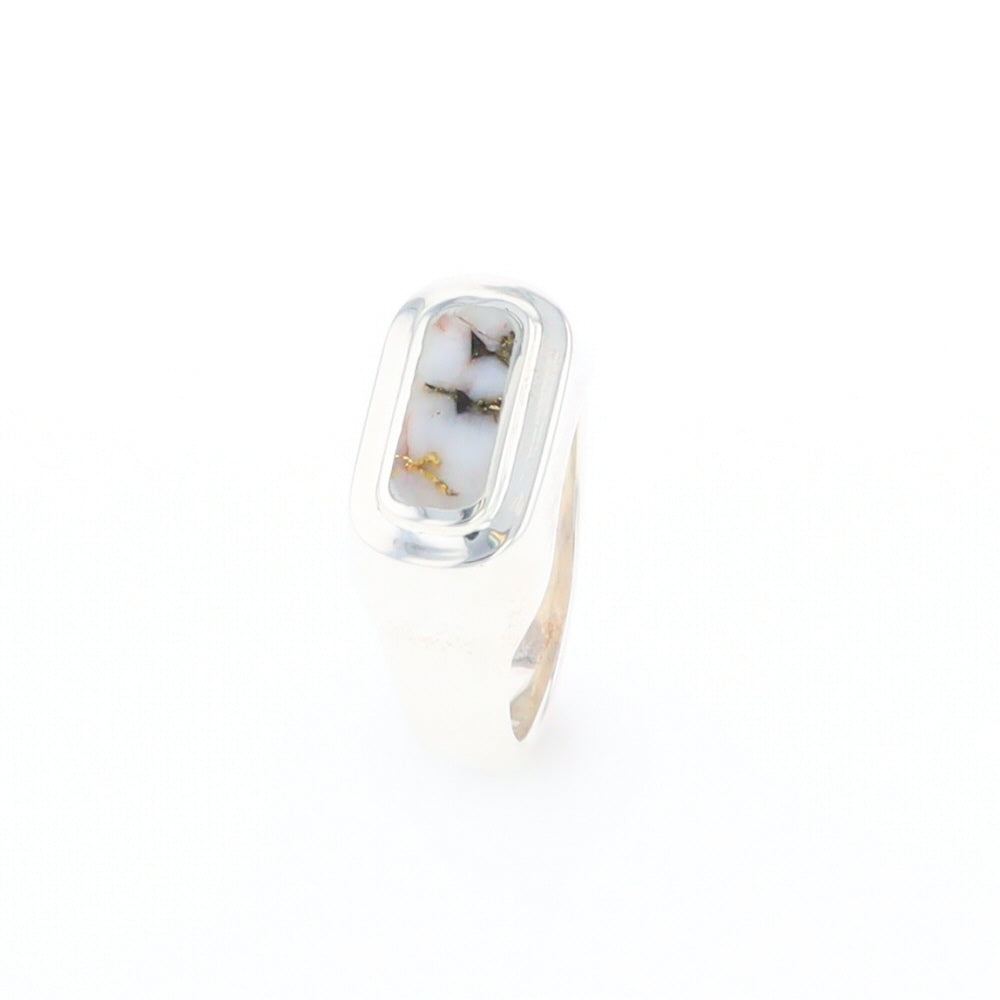 Sterling Silver Gold Quartz Inlaid Rectangular Ring - G3