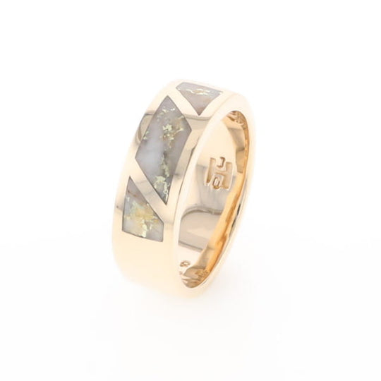 Gold Quartz Ring, 3 Section Inlaid Design