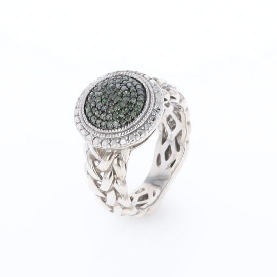 Green Diamond Braided Cluster Ring