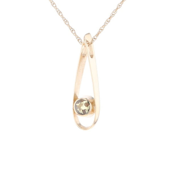 Open Teardrop Round Gold Quartz Inlaid Pendant
