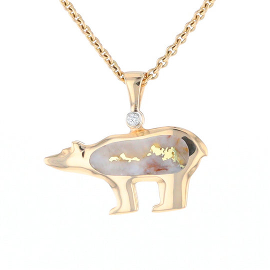 Gold Quartz Inlaid Polar Bear Pendant