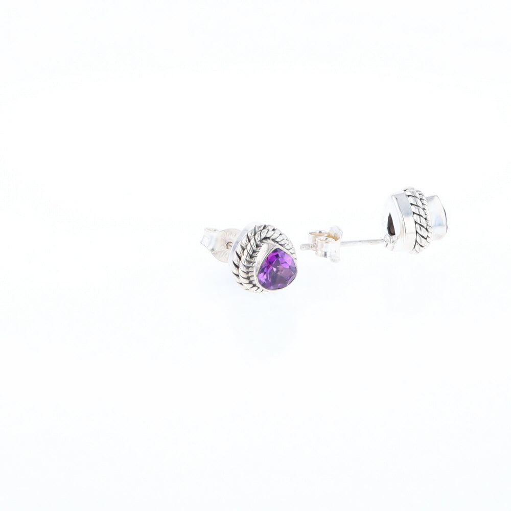 Native Amethyst Pear Stud Earrings