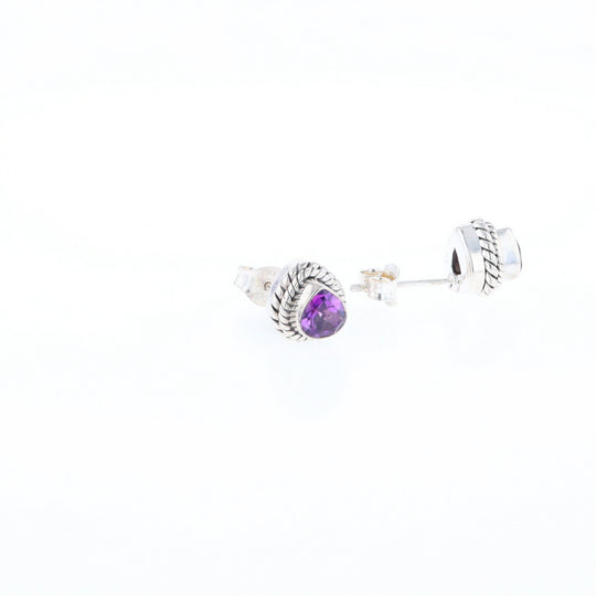 Native Amethyst Pear Stud Earrings